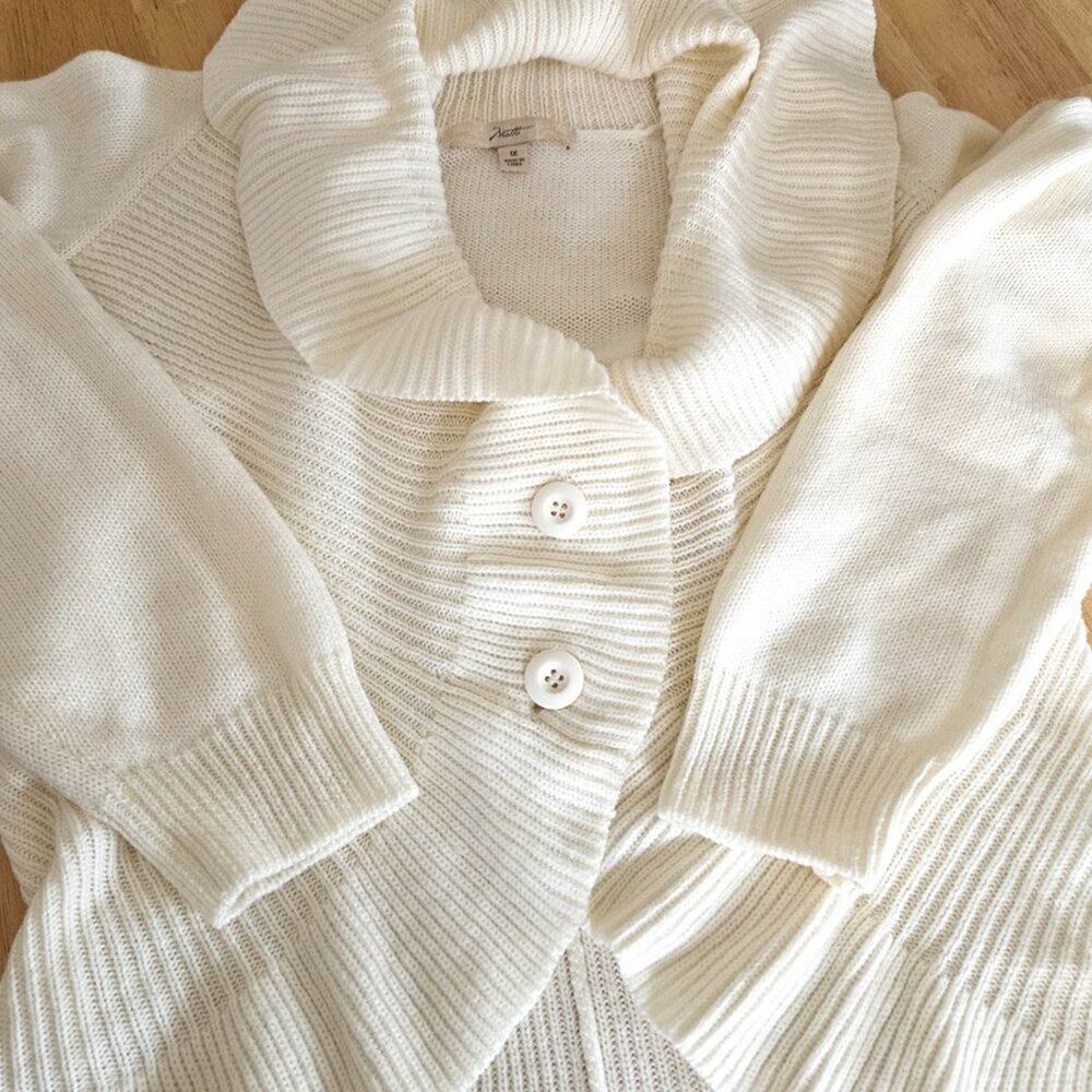 Motto Shawl Collar Cardigan Sweater Rib Knit Button Front -Cream-size 1X - Picture 7 of 8